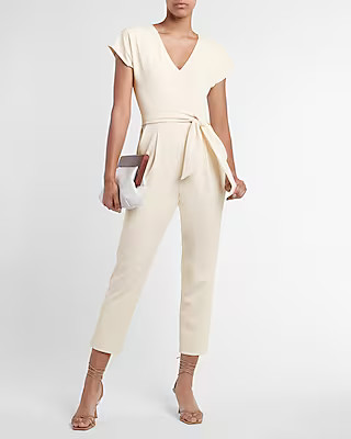 V-Neck Tie Waist Jumpsuit | Express