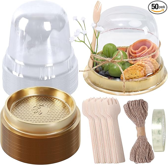 Whaline 50 Sets Disposable Individual Charcuterie Cup Set Clear Plastic Cupcake Container with Mi... | Amazon (US)
