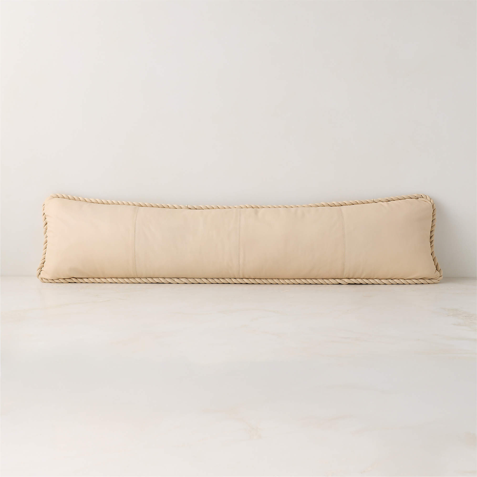 Marlon Warm White Twisted Leather Lumbar Throw Pillow with Down-Alternative Insert 48"x12" + Revi... | CB2