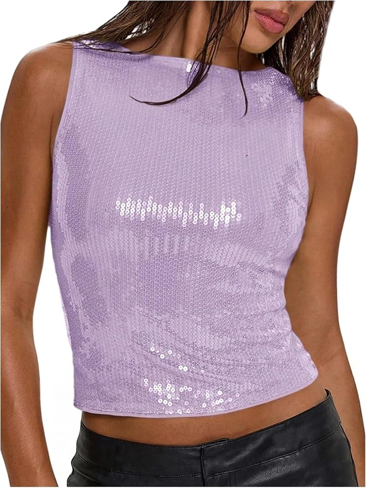 MakeMeChic Women's Sparkly Sequin Tank Tops Going Out Rave Tops | Amazon (US)