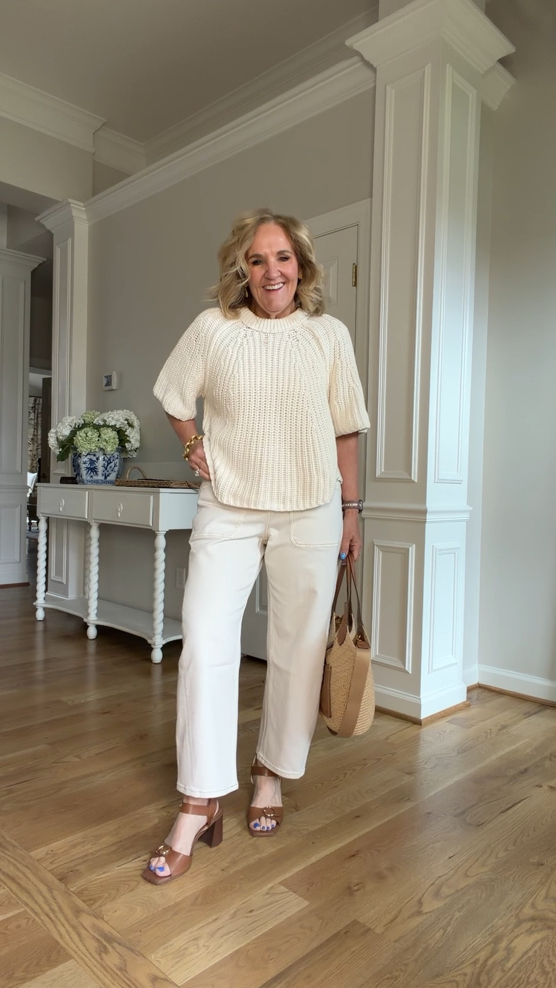 Im wearing a medium petite in bottoms and a medium in tops unless noted below
The dark wash wide leg jeans run snug. Size up especially if thicker in the middle. 
Stretch twillbarrrl pants run big. Size down if inbetween 
Striped sweater size small 
Ecru sweater size medium 
Denim
Shirt size small 

#LTKspring 

#LTKPetite #LTKOver40