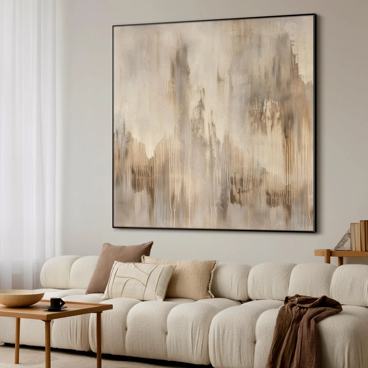 Extra Large Wall Art Fabric Print - Neutral Abstract Soft Beige and Taupe Waterfall-Inspired Illu... | Wayfair North America