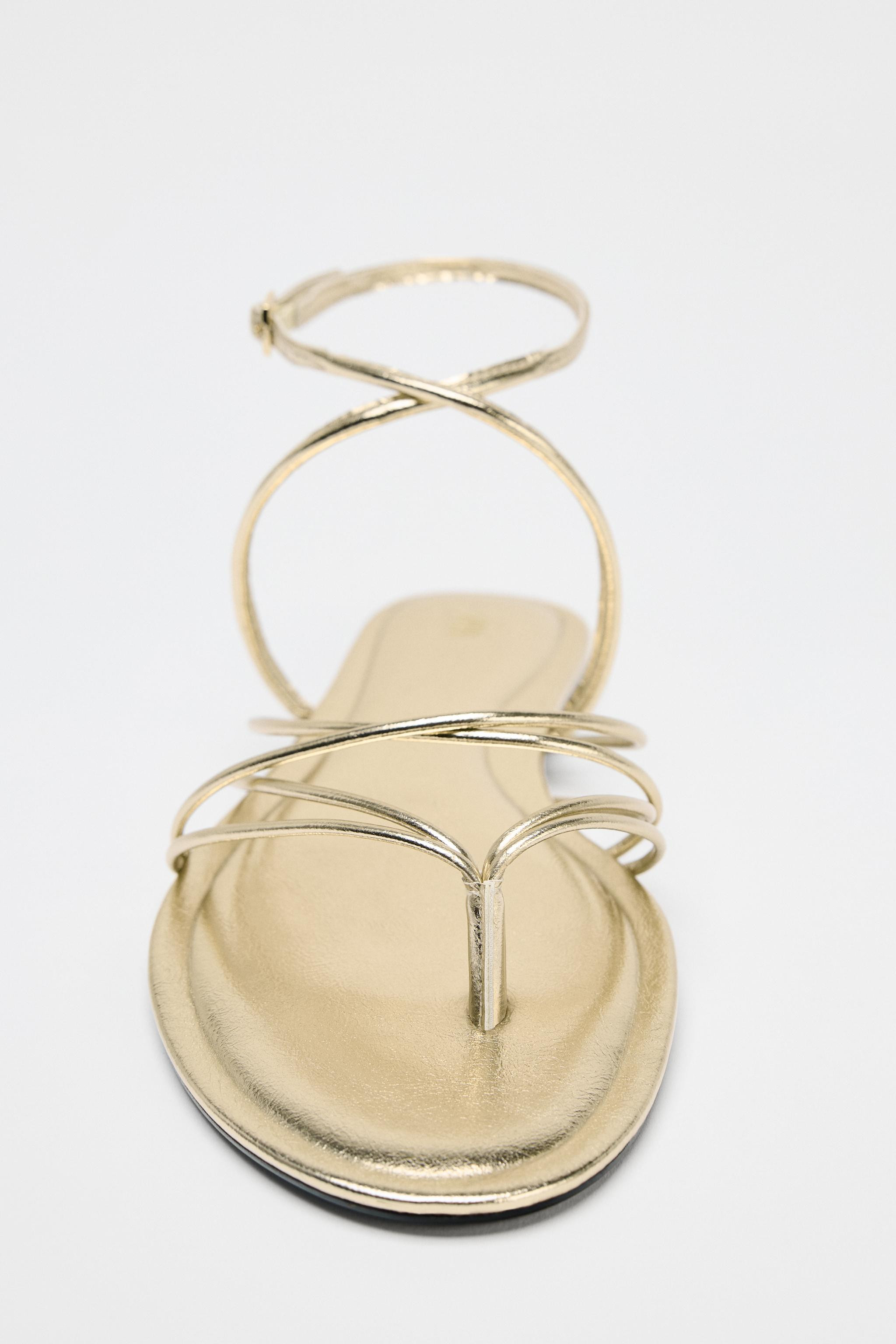 GOLD STRAPPY FLAT SANDALS | Zara Canada