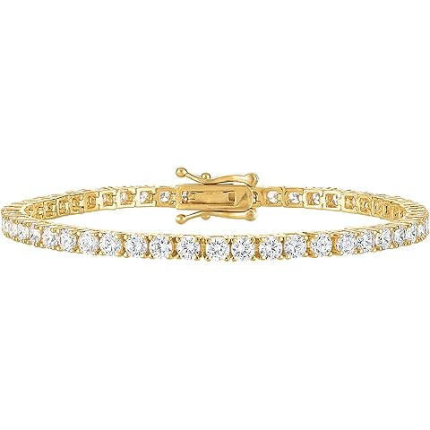 PAVOI 14K Gold Plated 3mm Cubic Zirconia Classic Tennis Bracelet | Gold Bracelets for Women | Siz... | Amazon (US)