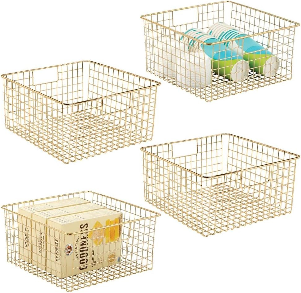 mDesign Steel Food Storage Bin Container Organizer Basket with Handle - for Kitchen Cabinets, Bat... | Amazon (US)