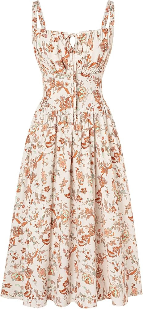 SCARLET DARKNESS Women's Floral Midi Dress Corset Sundresses 2026 Summer Spring Vacation Milkmaid... | Amazon (US)