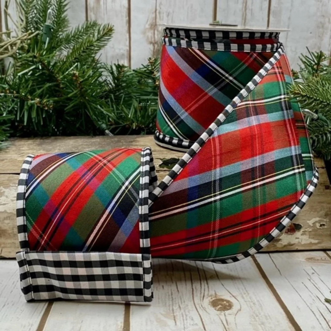 D Stevens Traditional Holiday Plaid Designer Wreath Supply Merry Christmas Check Wired Ribbon Bow... | Etsy (US)