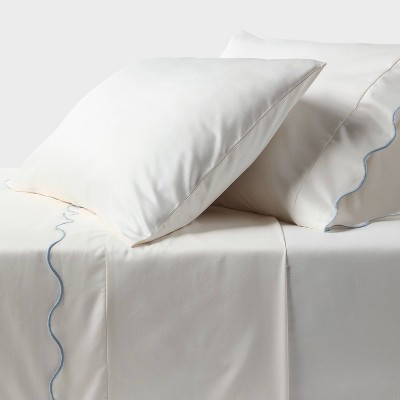 Queen 400 Thread Count Performance Sheet Set Blue Scalloped Hem - Threshold™ | Target