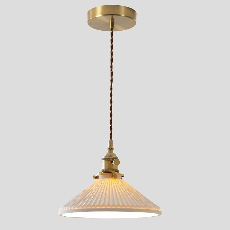 White and Gold Pendant Light Modern Nordic Hanging Ceiling Light Fixture Vintage Adjustable Singl... | Amazon (US)