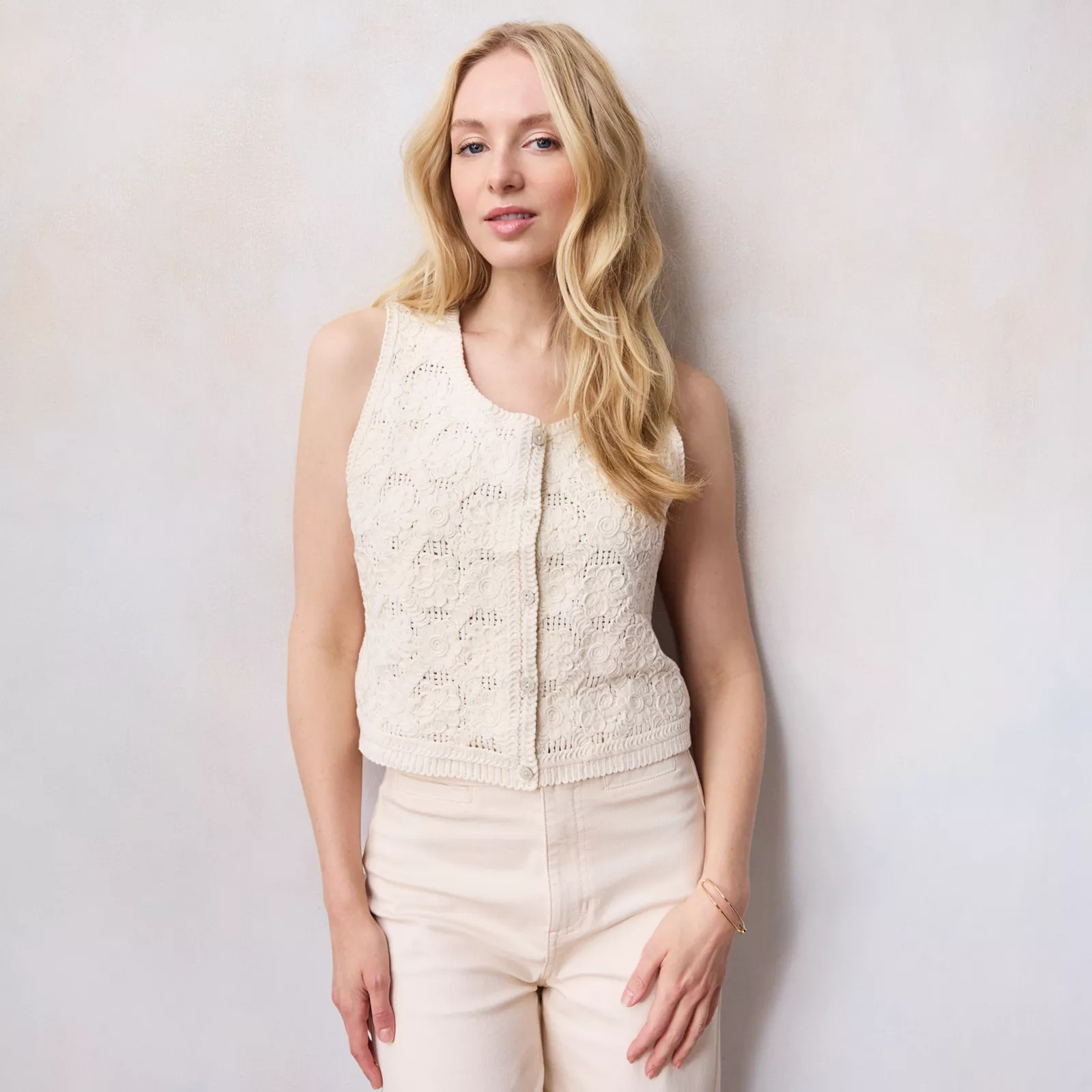 Women's LC Lauren Conrad Crochet Vest, Size: XL, Lt Beige | Kohl's