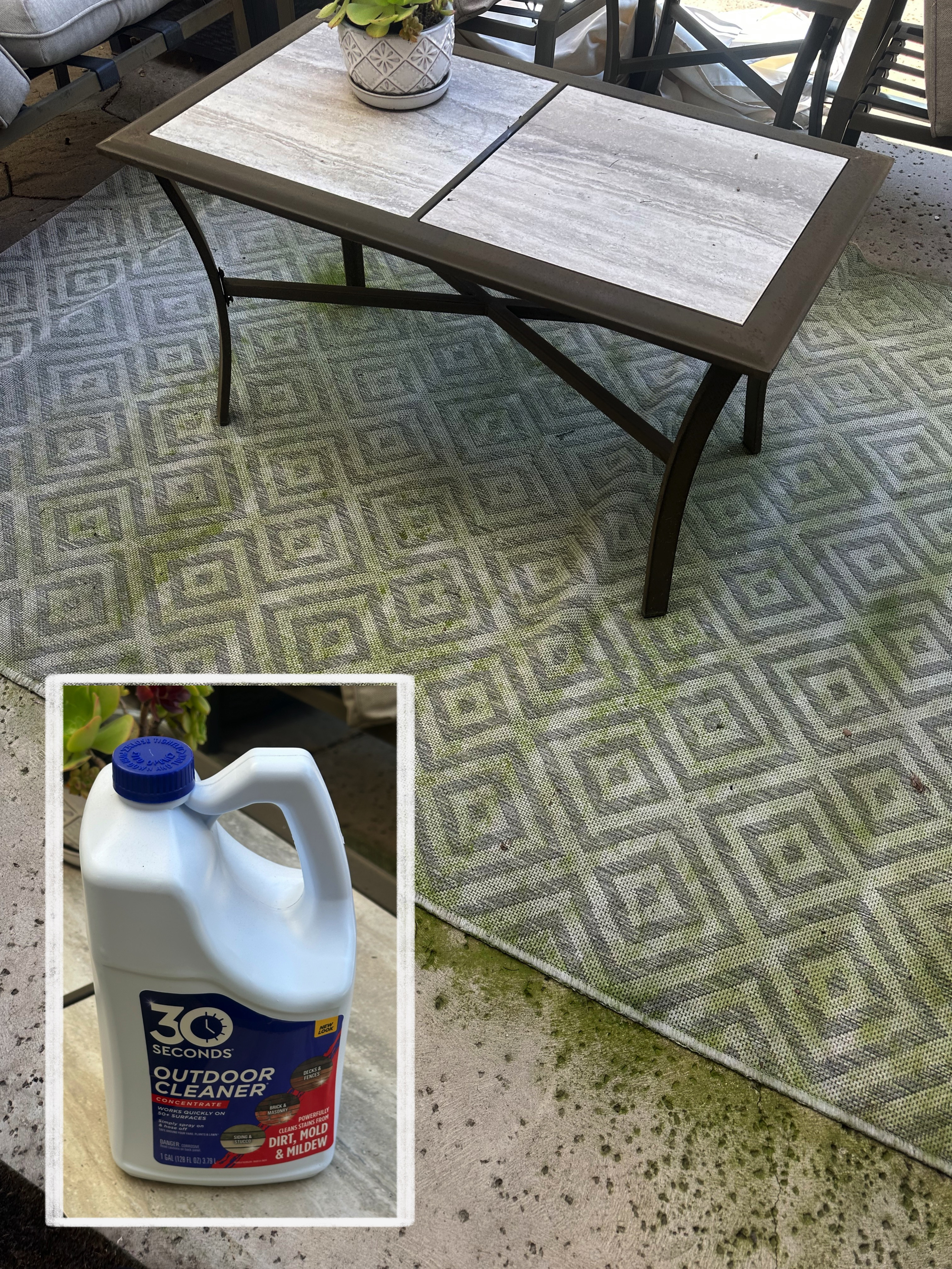 Best outdoor algae cleaner! Cleaned my rug in 1 minute. Doesn't kill your plants. Best product if you have a lot of rain in your yard. 

 #lauraporterdesigns #algaecleaner #algae #outdoorrug #rugcleaner #spring #patio #patiocleaner #LTKSpringSale #LTKSeasonal #LTKHome