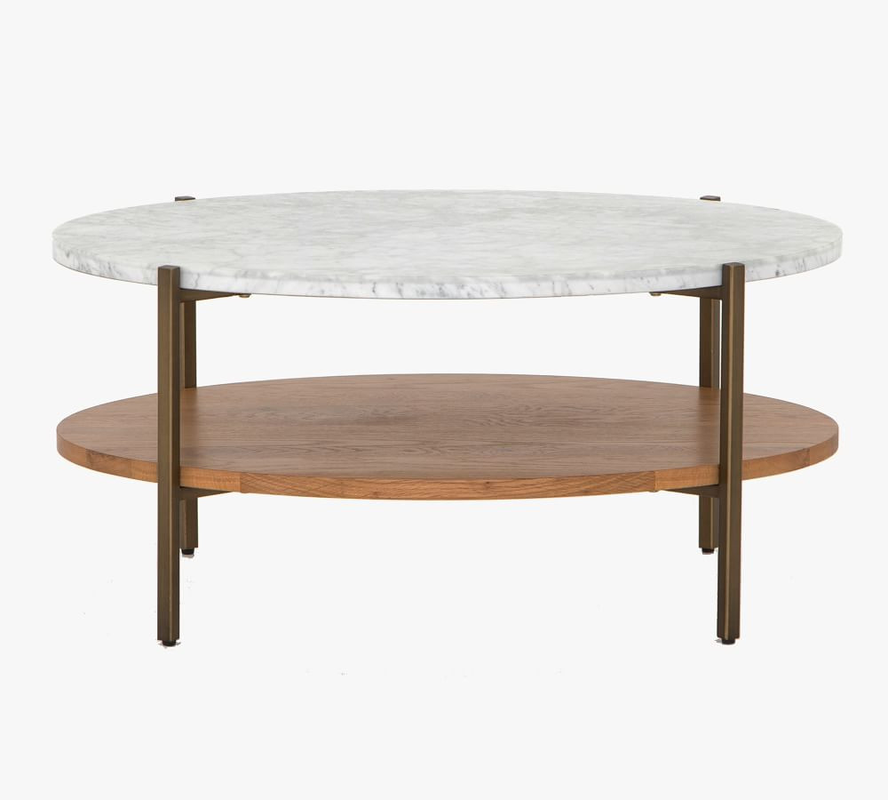 Modern Marble Oval Coffee Table, Natural Oak & Golden Brass, 36"L | Pottery Barn (US)