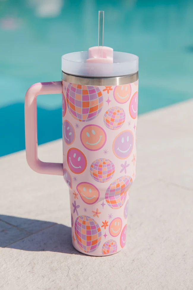 Sippin' Pretty Disco Smiley 40 oz Drink Tumbler With Lid And Straw | Pink Lily