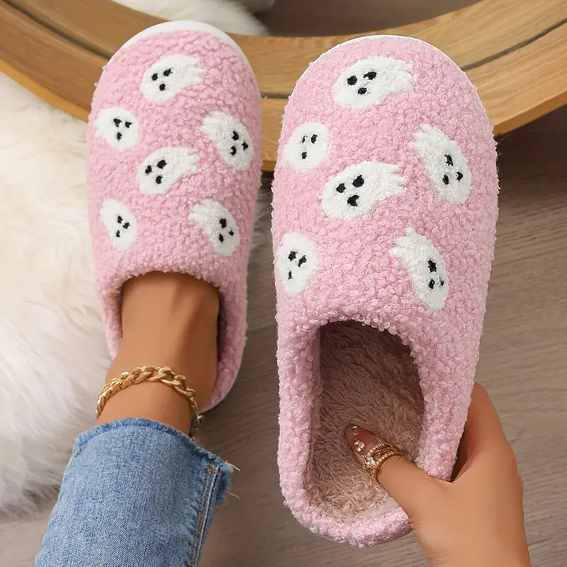 Halloween Ghost Pattern Slippers, Casual Slip On Plush Lined Shoes, Comfortable Indoor Home Slipp... | Temu Affiliate Program