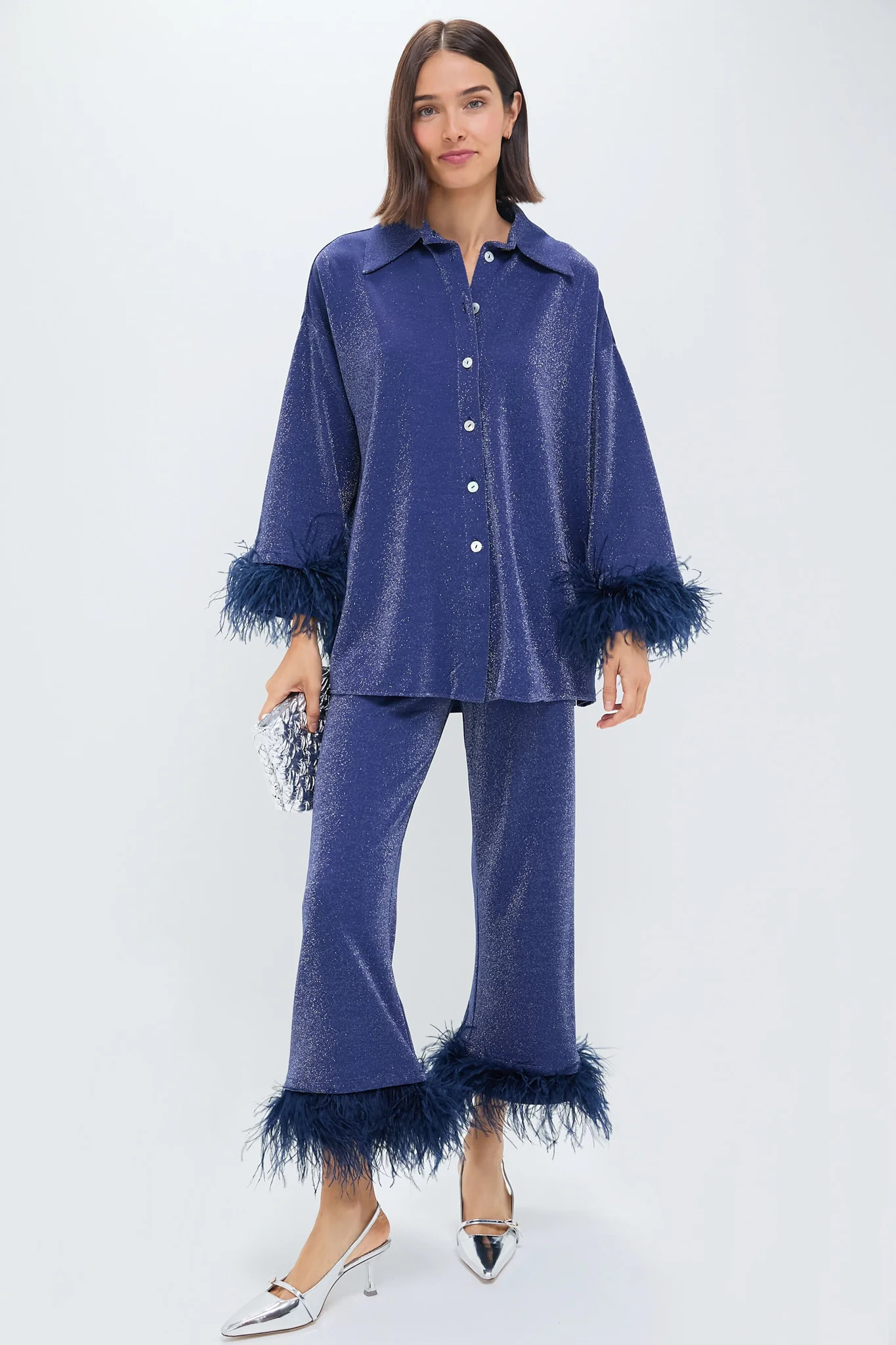 Navy Cosmos Oversized Metallic Jersey Pajama Set | Tuckernuck (US)