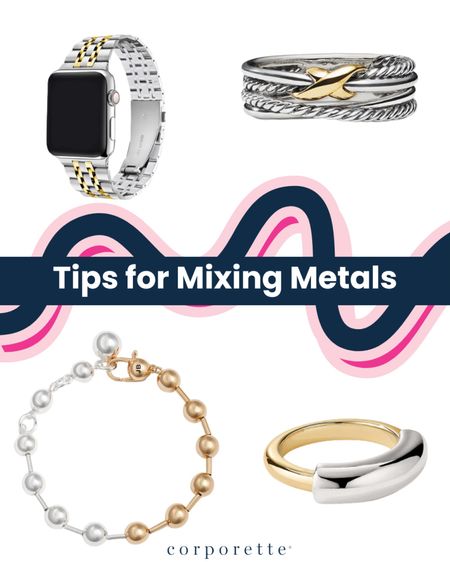Wondering if you can mix silver and gold metal with your work outfits? The answer is yes, but you have to do it in an intentional way (much like wearing black with navy!). One of the easiest ways to show this intention is to wear bridge pieces -- single pieces of jewelry that use multiple metals. These are some of our latest favorites for business casual and corporate offices! https://corporette.com/silver-gold-and-more-mixing-jewelry-metals/

#LTKstyletip #LTKworkwear