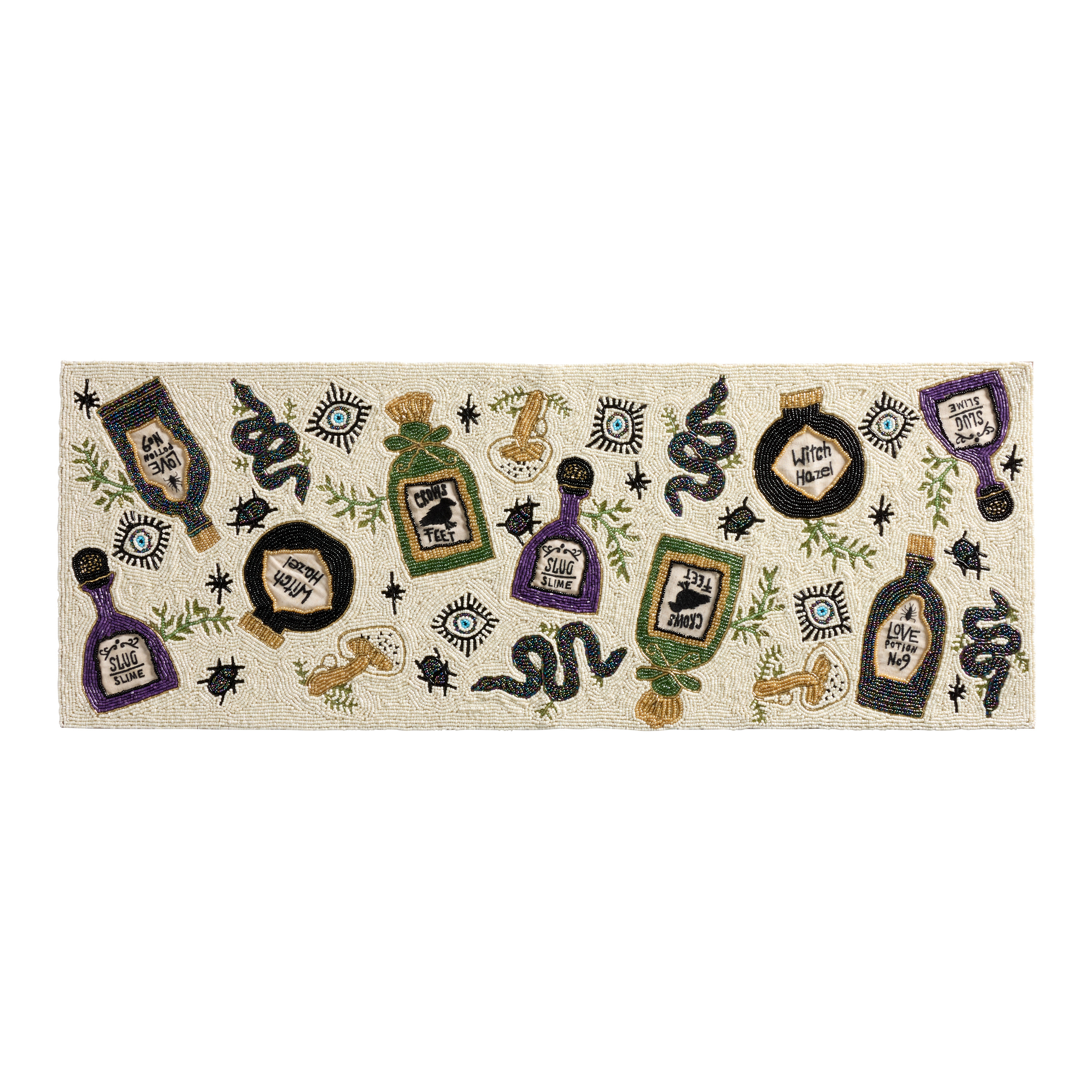 White and Purple Witchy Potions Beaded Table Runner | World Market