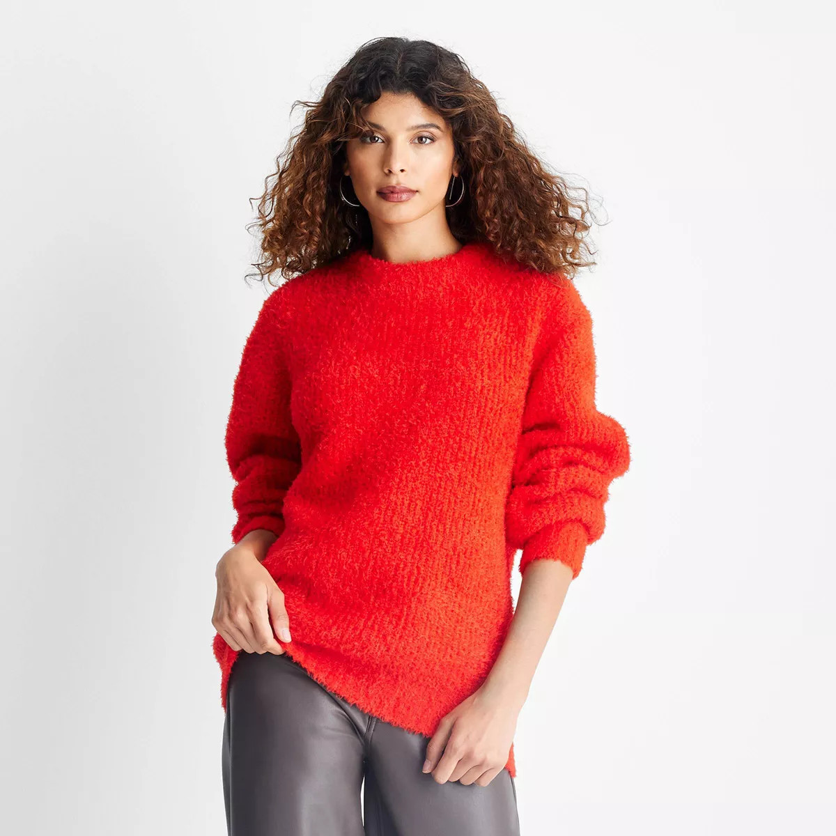 Women's Crewneck Relaxed Teddy Sweater - Future Collective | Target