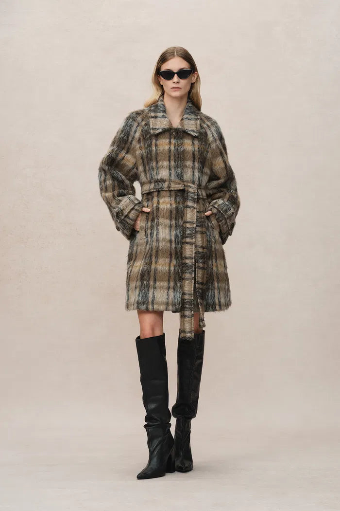 Mavis Plaid Coat in Brushed Single-Face Wool | Fabrique
