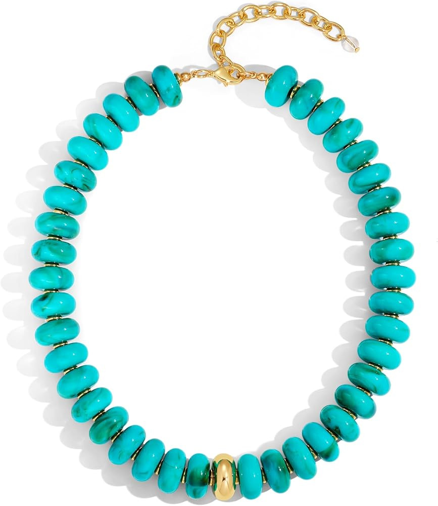 Chunky Colorful Choker Necklace for Women - Summer Beach Round Resin Beads Necklace, Trendy State... | Amazon (US)