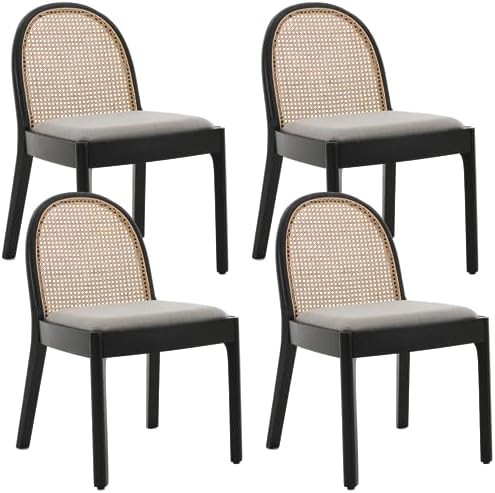 Mid Century Dining Chairs Set of 4, Accent Rattan Side Chairs Linen Fabric Kitchen Chair with Sol... | Amazon (US)