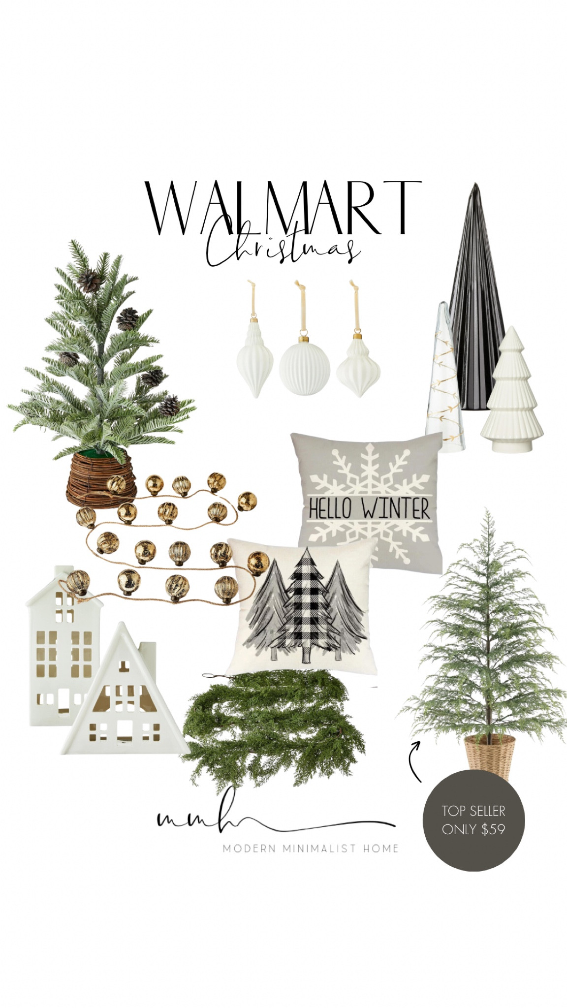 Holiday magic is in the details with these stunning @Walmart Christmas finds! 🎄✨ This festive mood board features a beautiful 4 ft pre-lit tree, elegant white ceramic ornaments, and a whimsical white ceramic house. The black modern glass tree adds a sleek, contemporary touch, while the gold garland ties it all together with a hint of sparkle. Create a stylish, cozy holiday vibe on a budget!

#LTKSeasonal #LTKHome #LTKStyleTip