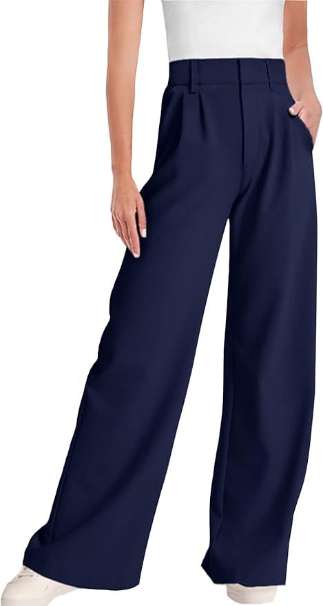 ELLEVEN Wide Leg Dress Pants for Woman, High Waisted Business Casual Work Trousers with Pockets | Amazon (US)