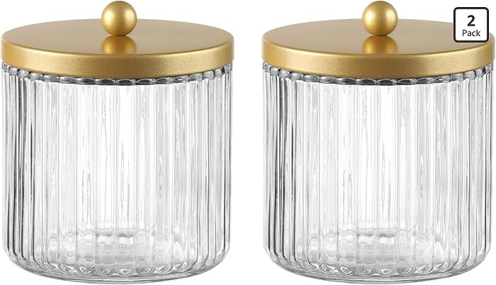 KMwares Matte Golden Yellow Set of 2 Glass Qtip Holder Dispenser Set for Cotton Ball, Swab, Round... | Amazon (US)