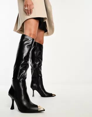 Simmi London Tyrese over the knee toe cap heeled boots in black | ASOS | ASOS (Global)