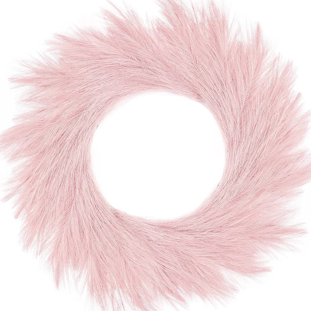 Hananona Artificial Pampas Wreath, 26" Pink Faux Pampas Decor for Boho Style Weding, Spring Wreat... | Amazon (US)