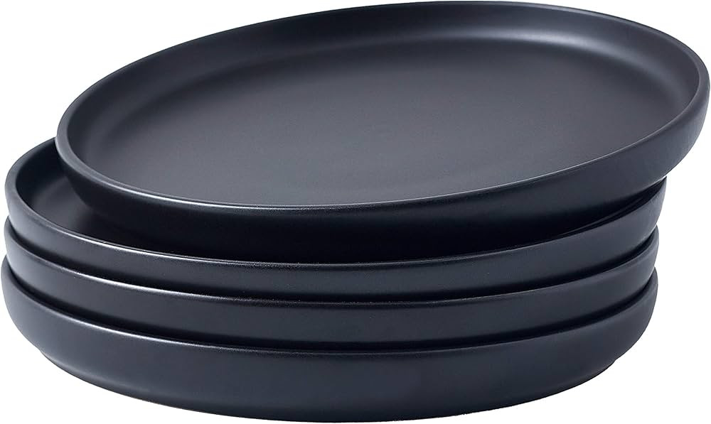 Bruntmor 8" Ceramic Plate Set of 4, Cute Round Black Plates for Party, Ceramic Plates for Salad, ... | Amazon (US)