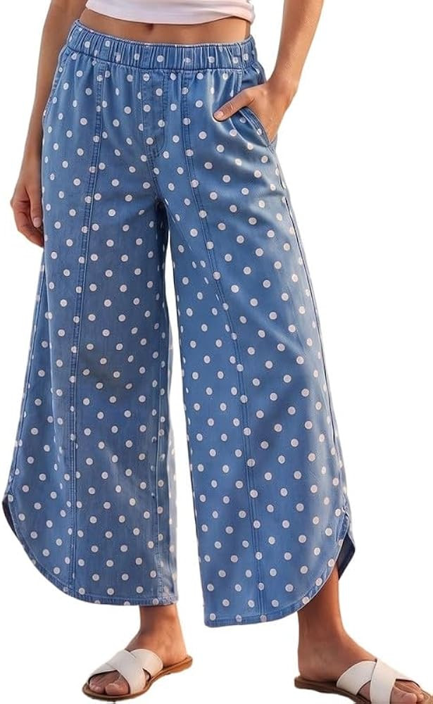 CHARTOU Women Y2k Wide Leg Jeans Elastic Waist Tulip Hem Casual Cropped Denim Pants | Amazon (US)