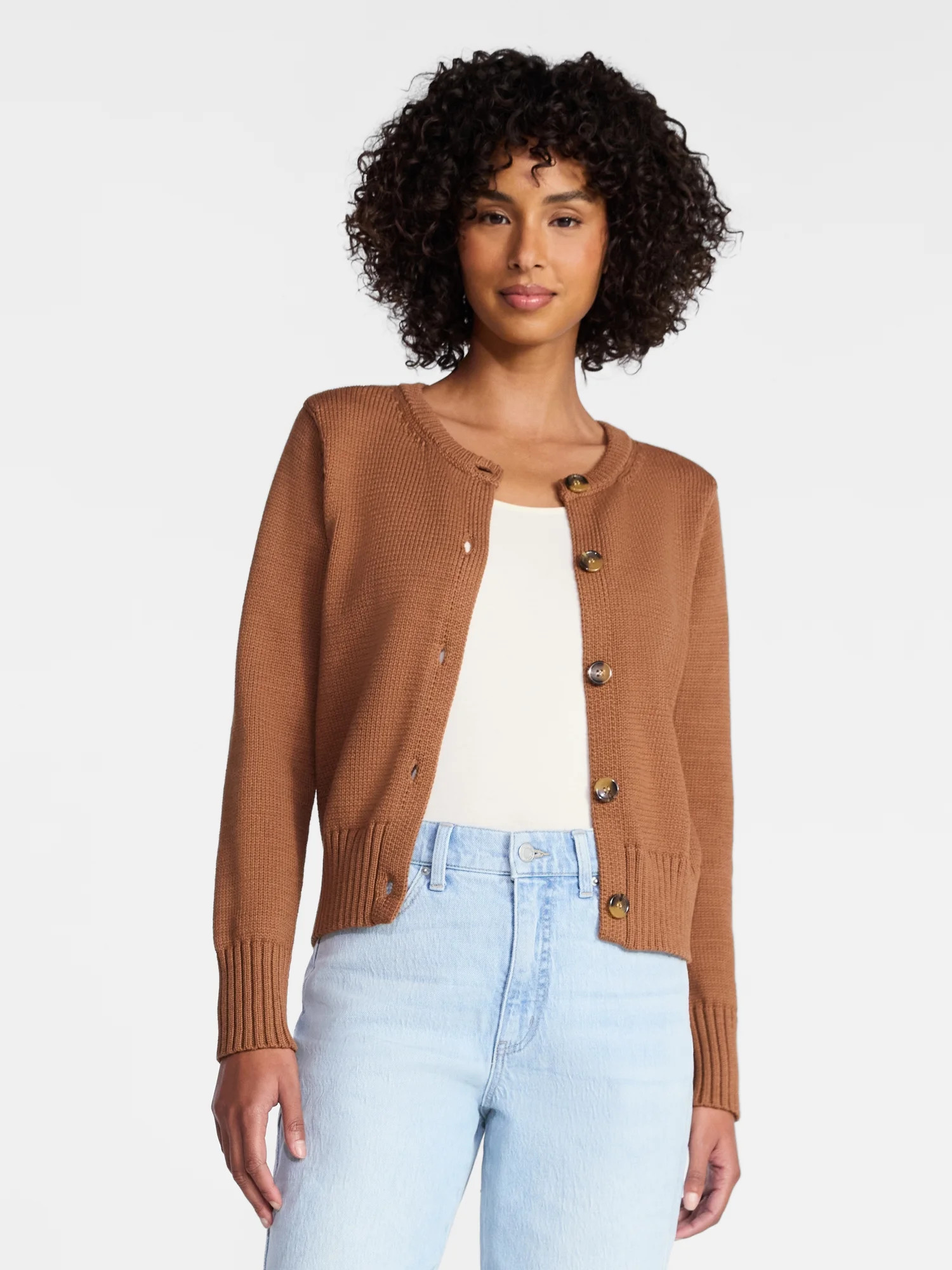 Time and Tru Women's Button Front Cardigan Sweater, Midweight, Sizes XS-XXXL | Walmart (US)