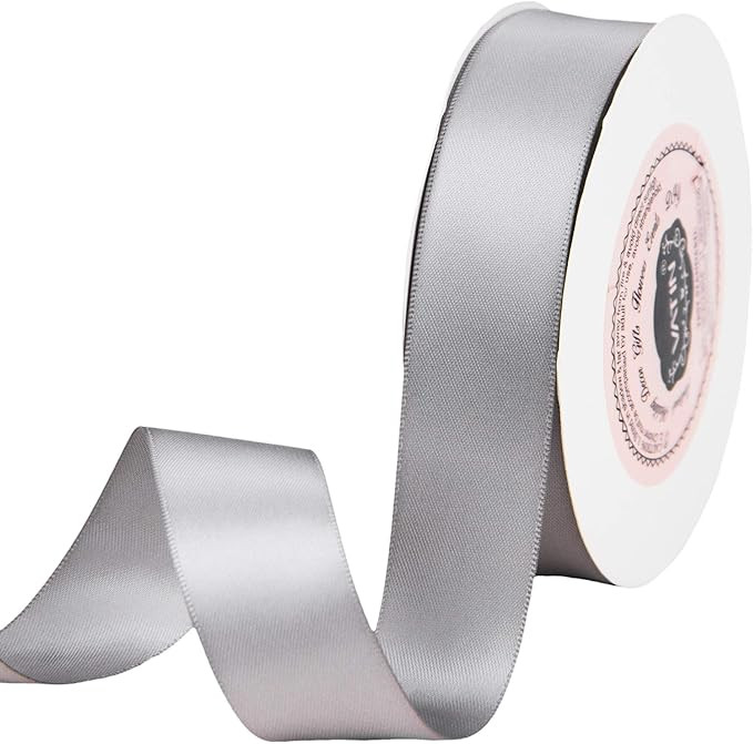 VATIN 1 inch Double Faced Polyester Satin Ribbon Silver/Gray -Continuous 25 Yard Spool, Grey Ribb... | Amazon (US)