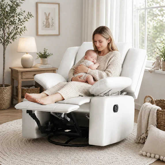 LAZZO Recliner Chair with Adjustable Armrest and Headrest, Upholstered Swivel Rocking Chair for N... | Walmart (US)