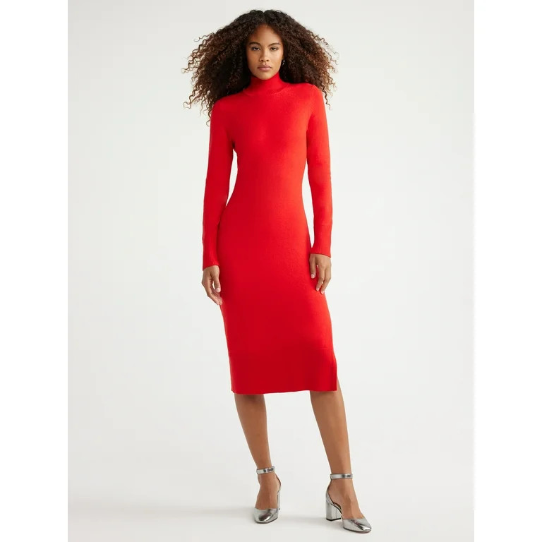 Free Assembly Women’s Turtleneck Sweater Midi Dress with Long Sleeves, Sizes XS-XXXL | Walmart (US)