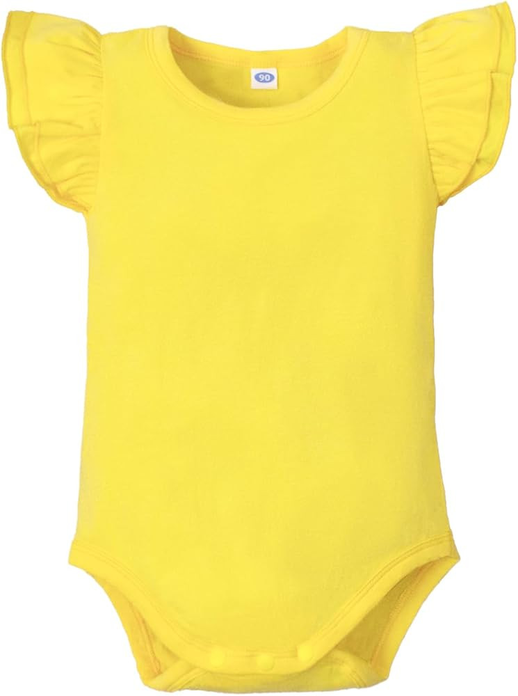 LYSMuch Baby Girls Ruffle Sleeves Bodysuit Infant Solid Color Top Jumpsuit | Amazon (US)