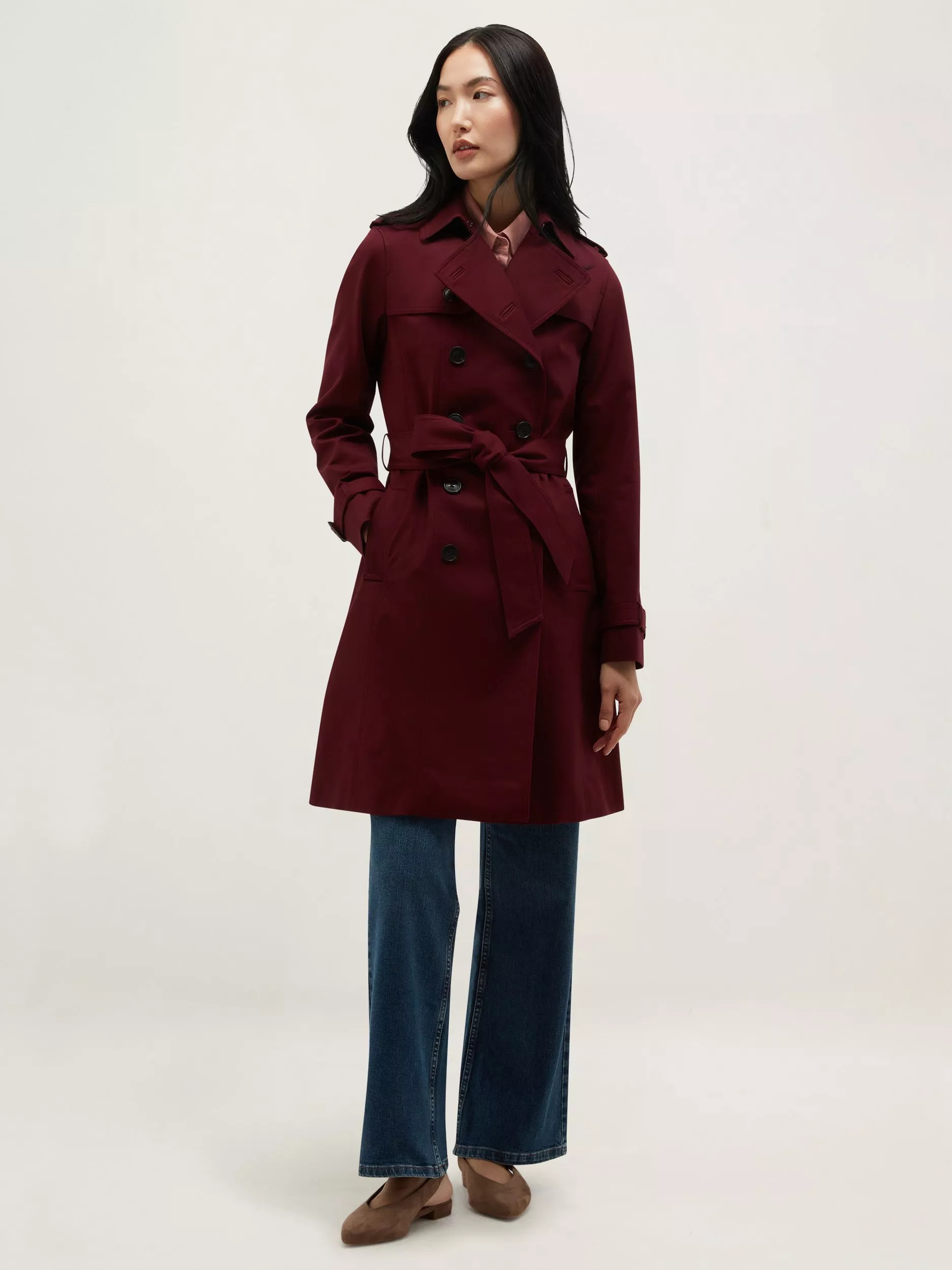 Hobbs Skylar Shower Resistant Trench Coat, Fig Purple | John Lewis (UK)