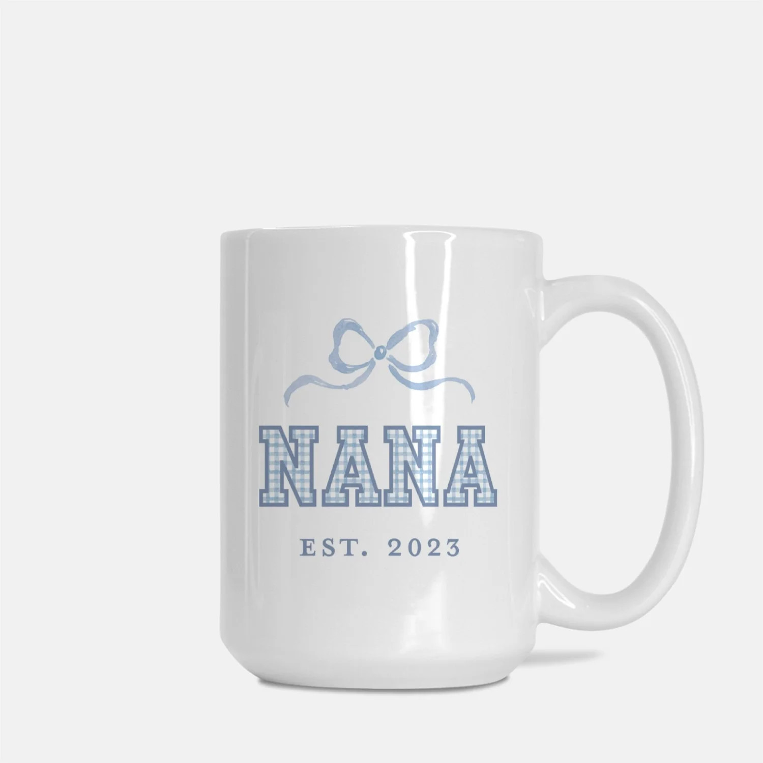 Custom Blue Gingham Mom or Grandma 15oz Tall Mug — Simply Jessica Marie | Simply Jessica Marie