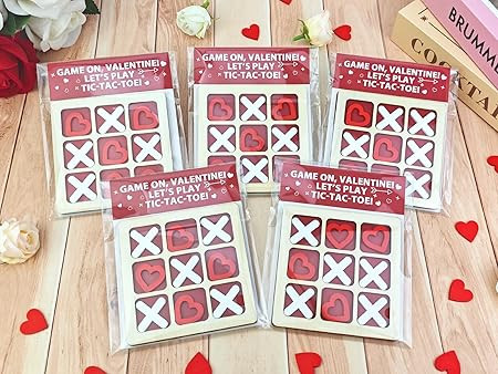 Valentines Gifts Exchange Cards for Classroom Kids 12 Pack, Valentine Wooden Tic Tac Toe Toys Gam... | Amazon (US)