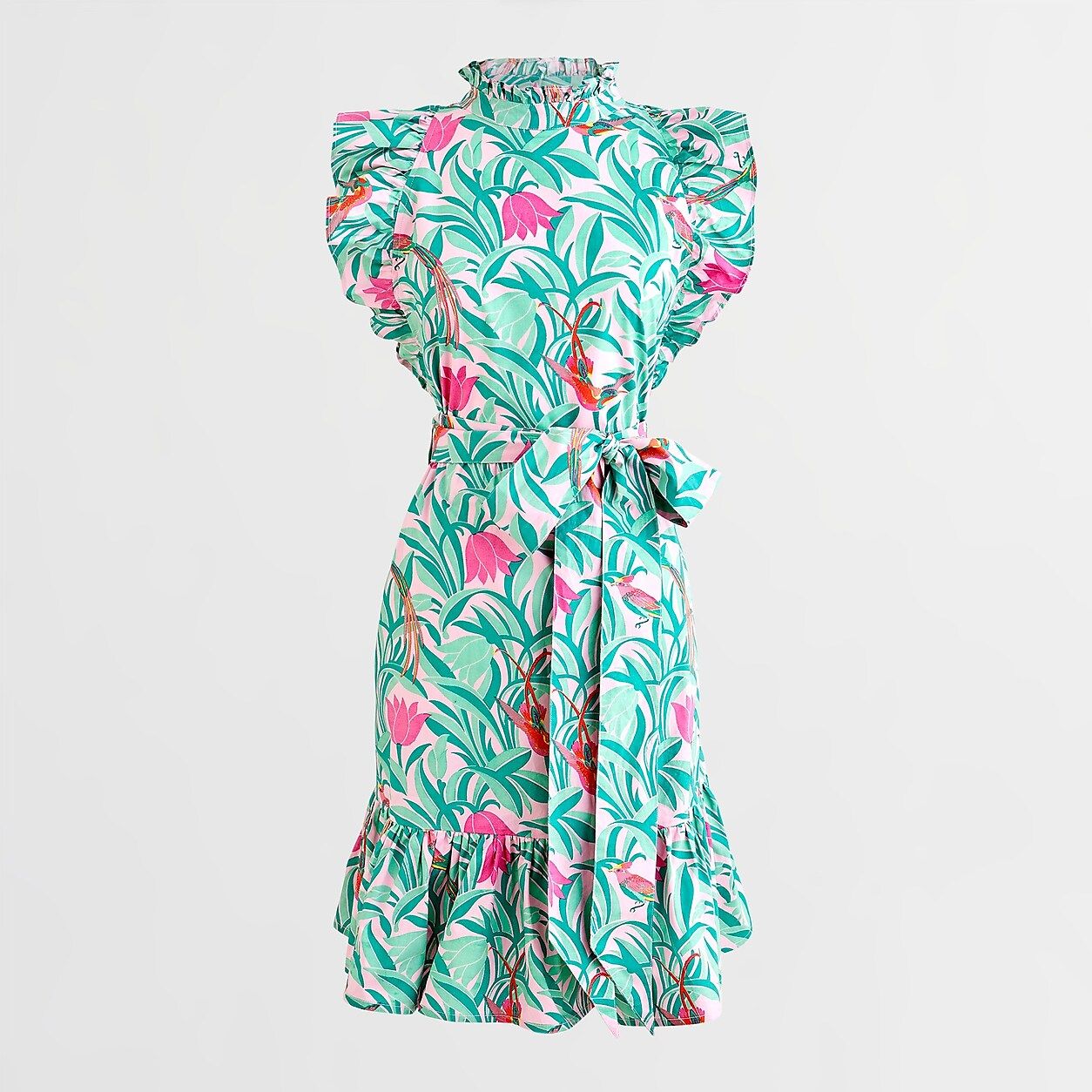 Banjanan ruffle-trim belted dress in tropical garden print | J.Crew US
