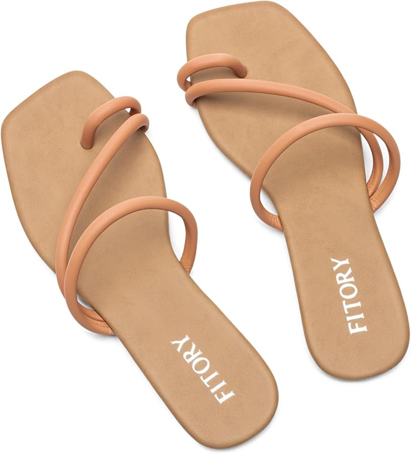 FITORY Women's Cross Strap Flat Sandals,Fashionable Toe Ring Thong,Open Toe Slide Shoes for Summe... | Amazon (US)