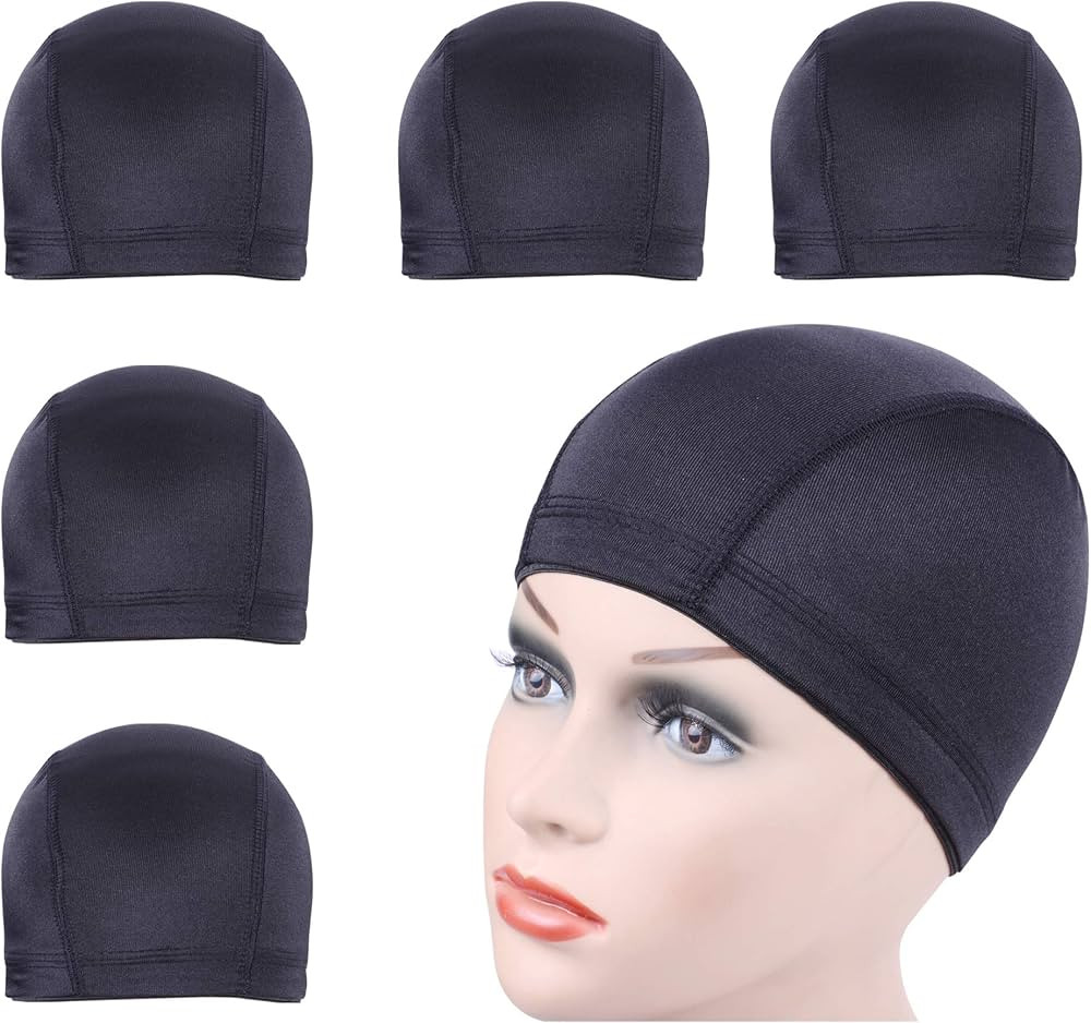 YANTAISIYU 5 Pcs/Lot Black Dome Cap Wig Caps Stretchy Wig Cap with Wide Elastic Band for Making W... | Amazon (US)