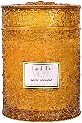 LA JOLIE MUSE Wood Wick 19.4oz Sandalwood Scented Candles Soy Wax Candle Large Glass Jar 90 Hours... | Amazon (US)