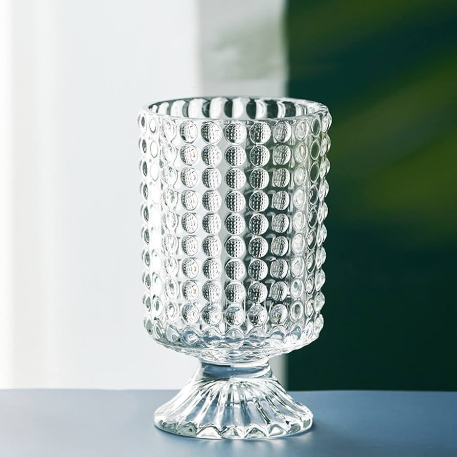 7 Inch Modern Glass Vase with Embossed Ribbed Base - Clear Hydroponic Design for Home Decor, Wedd... | Amazon (US)