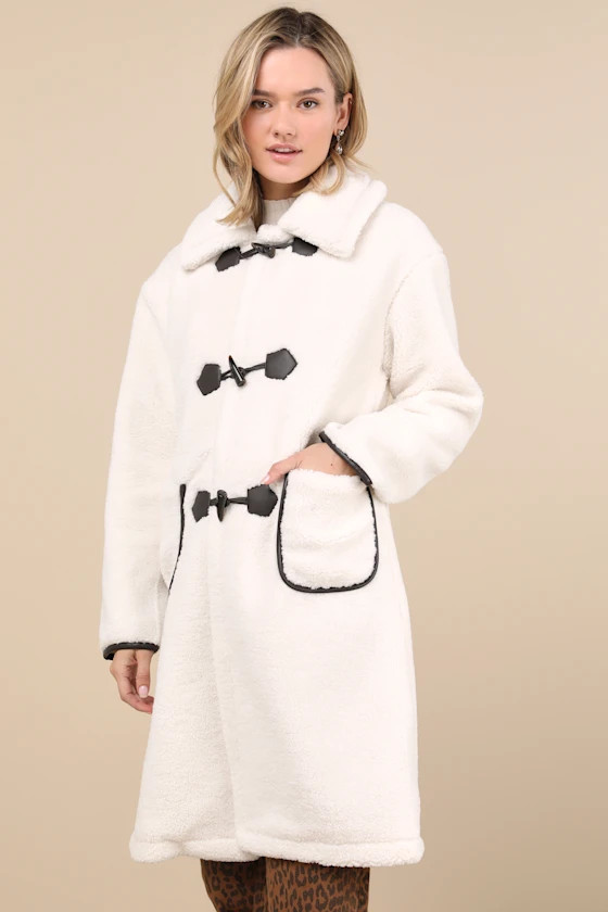 Berber Cream Shearling Collared Toggle Coat | Lulus