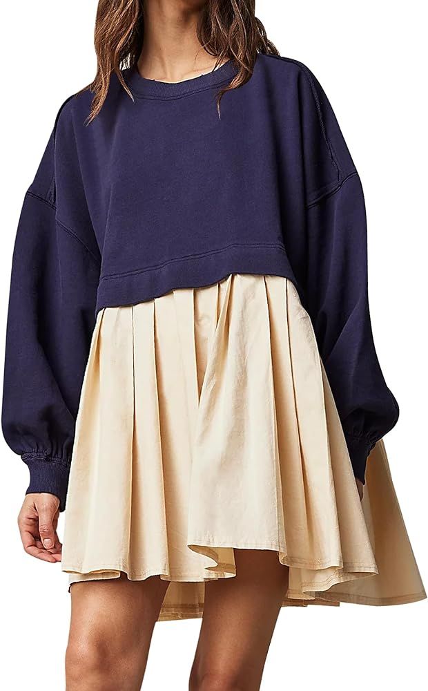Ugerlov Womens Oversized Sweatshirt Dress Long Sleeve Crewneck Pullover Tops Relaxed Fit Sweatshirts | Amazon (US)