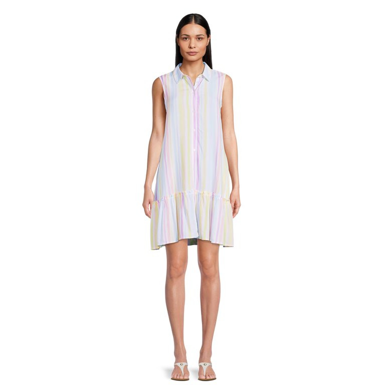Time and Tru Women's Sleeveless Shirt Dress | Walmart (US)