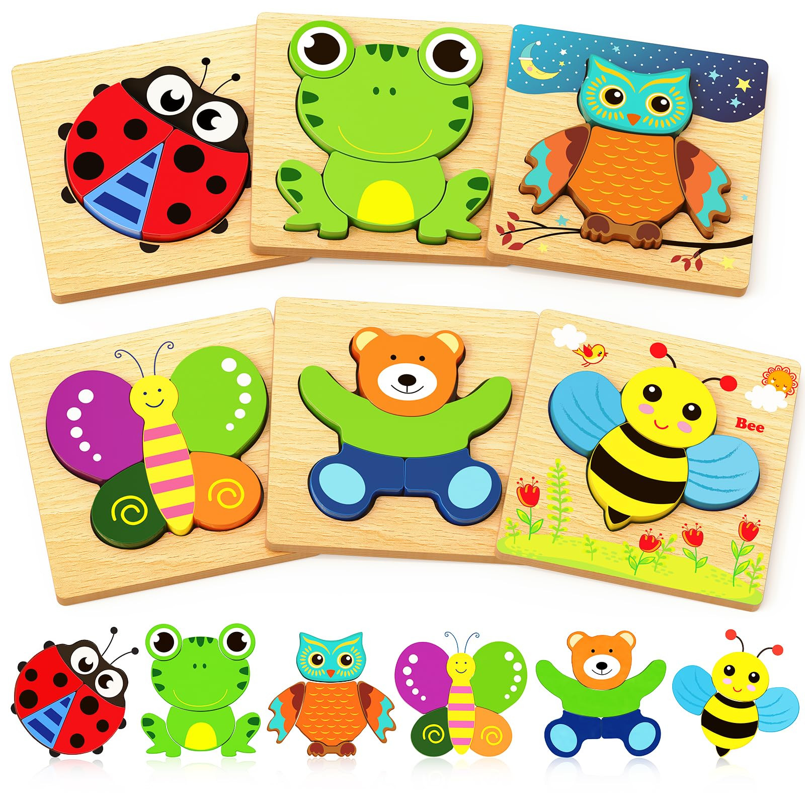 Bekayshad Wooden Puzzles Toddler Toys Gifts for 1 2 3 Year Old Boys Girls, Animal Jigsaw Puzzles ... | Amazon (US)