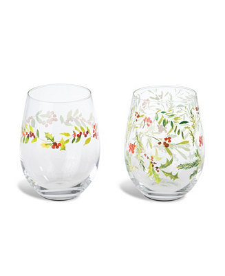 Stemless Wine Glasses with Christmas Trees, Set of 2 | Macy's